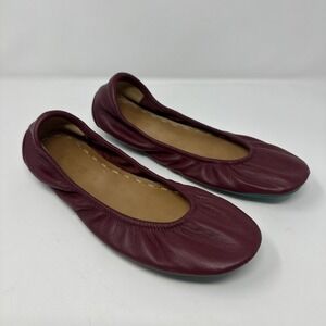 Tieks Red Maroon Leather‎ Ballet Flats - Size 8 - Foldable Teal Accent